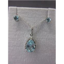 Blue Topaz & Diamond Necklace & Earrings Set