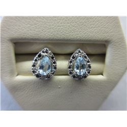 New - Blue Topaz & Diamond Stud Earrings