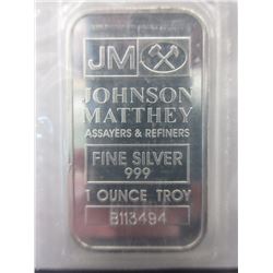 .999 Fine Silver "B Series" Johnson Matthey Bar