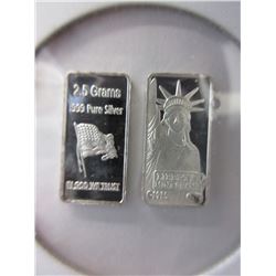 2 x .999 Fine Silver 2.5 Gram Bars - Rare Size