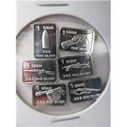 6 x .999 Fine Silver Art Bars - 1 gram each