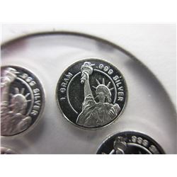5 x .999 Fine Silver Art Rounds - 1 gram each