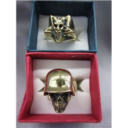 2 Solid Bronze Biker Skull Rings