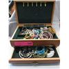 Image 2 : Solid Wooden Jewelry Box & Contents