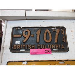 1944 BC licence plate