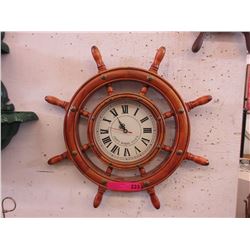 Wood ships wheel clock - used