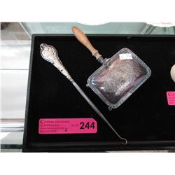 Antique crumb tray & sterling silver button hook