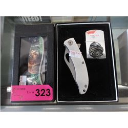 4 New folding knives - 2 with lighters