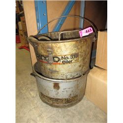 2 Metal oil change buckets - used