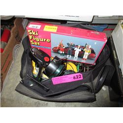 Fishing reels & hooks in bag