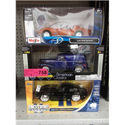 3 Die-cast scale model cars