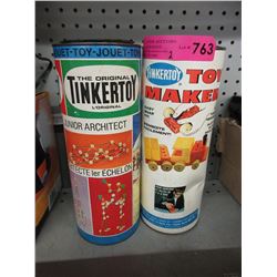 2 Vintage Tinker Toy tins & contents