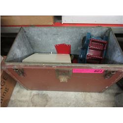 Vintage metal lined box & contents