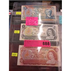 3 Canadian 1970's Bank notes