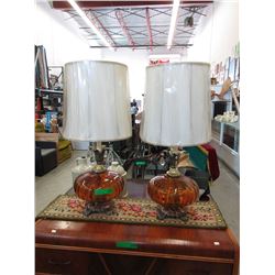 2 Vintage amber glass table lamps