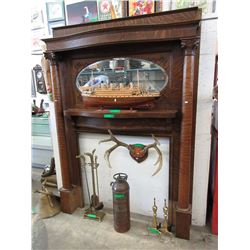 Vintage Oak Fireplace Surround w/ Mirror Back ca1900