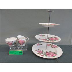 English bone china dessert stand, creamer & sugar