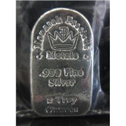 2 Troy Oz. Tombstone Shape .999 Silver Loaf Bar