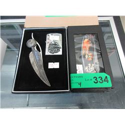 4 New folding knives - 2 with lighters