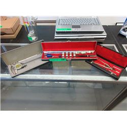 Vintage protractor, caliper & lettering set