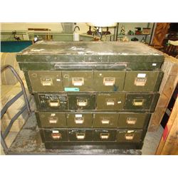 Bank of vintage card file drawers