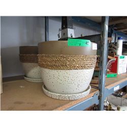 2 Sets of glazed ceramic plant pots w/ drip trays