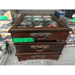 3 Glass top jewelry boxes
