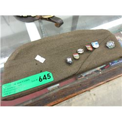 Vintage garrison cap with collector pins