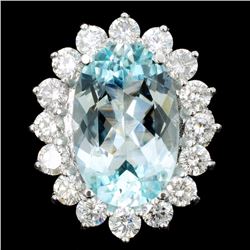 14K White Gold 8.79ct Paraiba & 3.05ct Diamond Rin