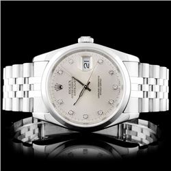 Rolex SS DateJust 36mm Silver Diamond Wristwatch