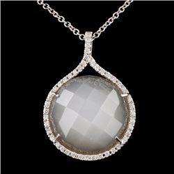 14K White Gold 10.00ct Moonstone & 0.20ct Diamond