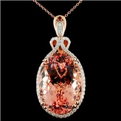 14K Gold 38.30ct Morganite & 0.80ctw Diamond Penda