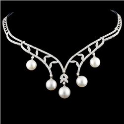 14K Gold 10-12MM Pearl & 2.41ctw Diamond Necklace