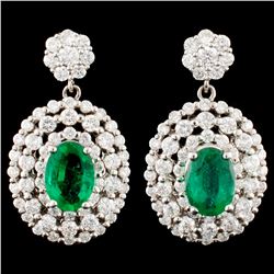 14K Gold 1.39ct Emerald & 1.52ctw Diamond Earrings