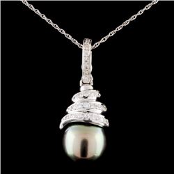 14K Gold 4MM Pearl & 0.43ctw Diamond Pendant