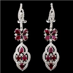 18K White Gold 4.15ct Ruby & 1.27ct Diamond Earrin