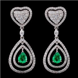 18K White Gold 1.29ct Emerald & 2.30ct Diamond Ear