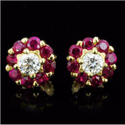 18K Gold 1.30ct Ruby & 0.49ct Diamond Earrings