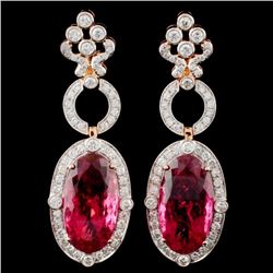 18K Gold 35.22ct Rubellite & 3.40ct Diamond Earrin