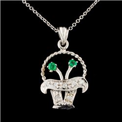 14K Gold 0.17ctw Emerald & 0.13ctw Diamond Pendant