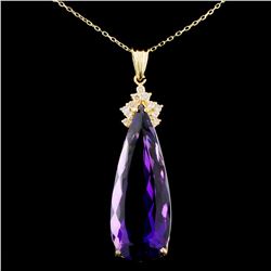 14K Gold 24.37ct Amethyst & 0.30ctw Diamond Pendan