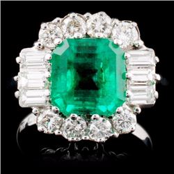 18K W Gold 2.80ct Emerald & 1.00ctw Diamond Ring