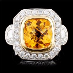 18K TT Gold 2.50ct Citrine & 0.90ctw Diamond Ring