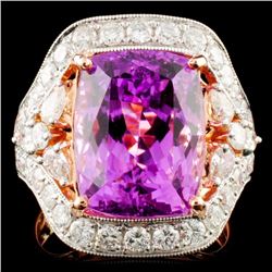 14K Gold 8.35ct Kunzite & 1.87ctw Diamond Ring