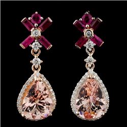 14K Gold 6.50ct Morganite & 0.67ctw Diamond Earrin