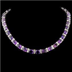 14K Gold 61.80ctw Amethyst & 2.58ctw Diamond Neckl