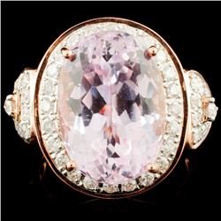 14K Gold 11.33ct Kunzite & 0.71ctw Diamond Ring