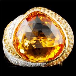 14K Gold 14.22ct Citrine & 0.27ctw Diamond Ring