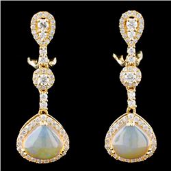 14K Gold 3.30ctw Opal & 1.20ctw Diamond Earrings