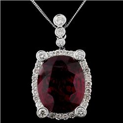 14K White Gold 25.00ct Rubellite & 4.23ct Diamond